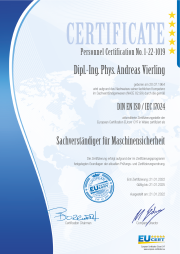 Zertifizierter Sachverständiger für Maschinensicherheit nach DIN EN ISO/IEC 17024